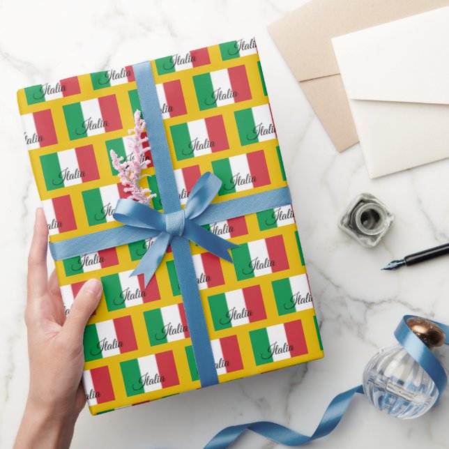 Italy Wrapping Paper, Italian Flag patriotic Gold Wrapping Paper (Gifting)