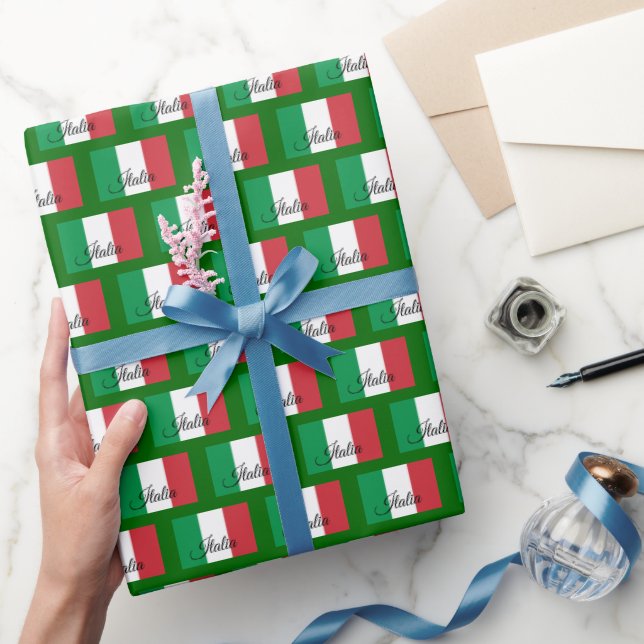 Italy Wrapping Paper, Italian Flag patriotic Green Wrapping Paper (Gifting)