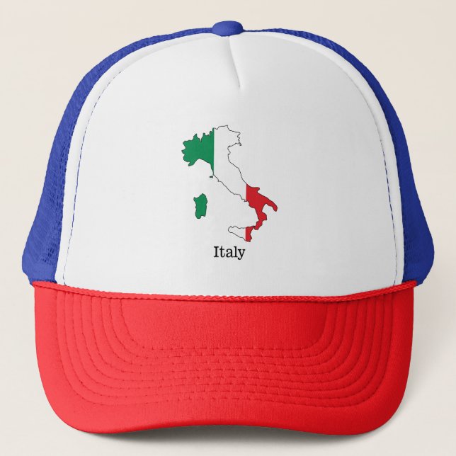 Italy's Flag Within Its Map - Souvenir Collection Trucker Hat (Front)