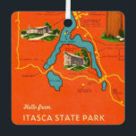 Itasca State Park Ornament<br><div class="desc">It's a vintage,  retro postcard map of Itasca State Park Minnesota -  repurposed as an ornament.</div>