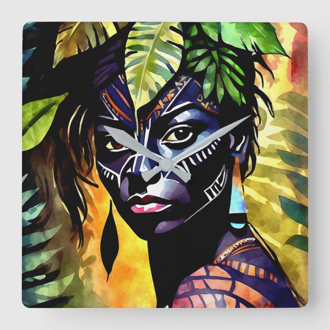“Itáyara”  Painted Fern - Women In Amazonia Square Wall Clock (Front)