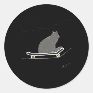 Itchy The Russian Blue Skateboarding Cat Classic Round Sticker