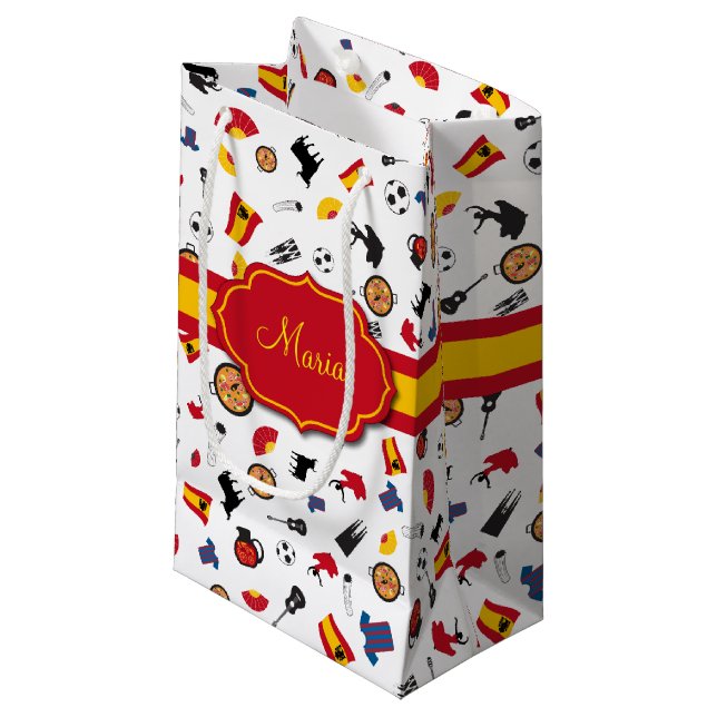 Items of Spain with flag to add your name Small Gift Bag (Front Angled)
