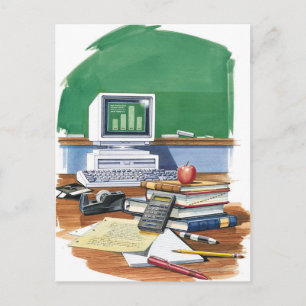 Items on a school teachers desk Colour Postcard