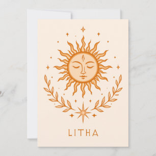 itha Celestial Sun Face Botanical Wreath Art Card