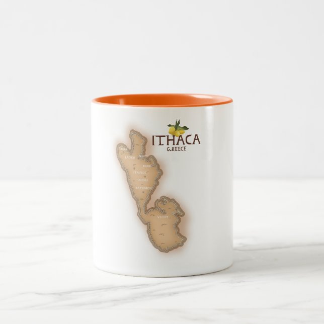 ithaca greece map Two-Tone coffee mug (Center)