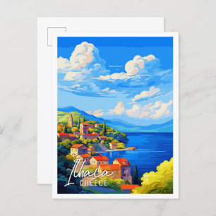 Ithaca Greece vintage travel illustration Postcard
