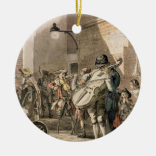 Itinerant Musicians playing in a poor part of town Ceramic Tree Decoration