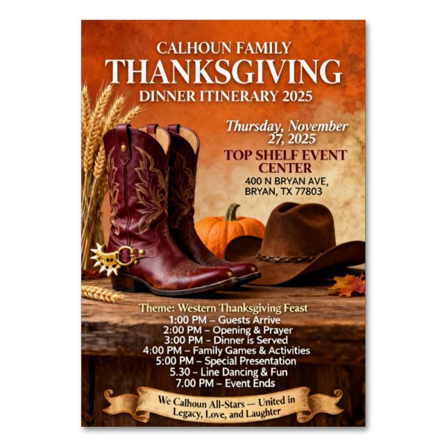 itinerary table number (Front)