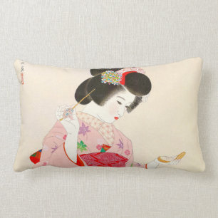 Ito Shinsui Make up vntage japanese geisha lady Lumbar Cushion