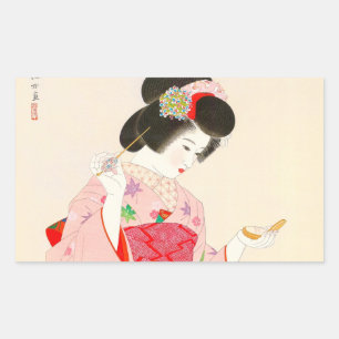 Ito Shinsui Make up vntage japanese geisha lady Rectangular Sticker