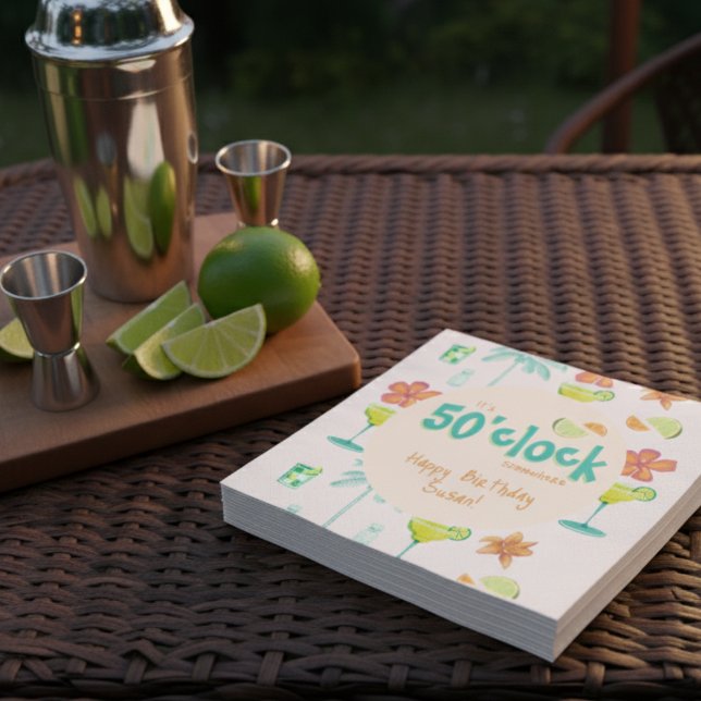 It's 50 O'clock Somewhere Party Theme Napkin (Get the party started with our vibrant, Margarita-themed napkins!)