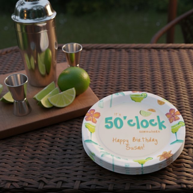 It's 50 O'clock Somewhere Party Theme Paper Plate (Get the party started with our vibrant, Margarita-themed plates! )