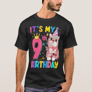 It's 9th My Birthday Cat Kids 9 Years Old Kitten T-Shirt