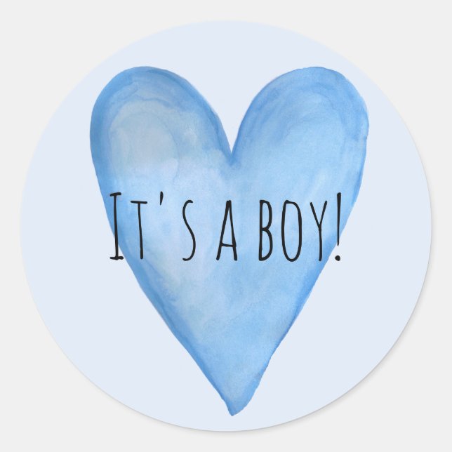 It's a Baby Boy Blue Heart Birth Announcement Classic Round Sticker (Front)