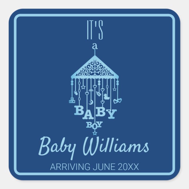 Its a Baby Boy Blue Pregnancy Announcement Square Sticker (Front)