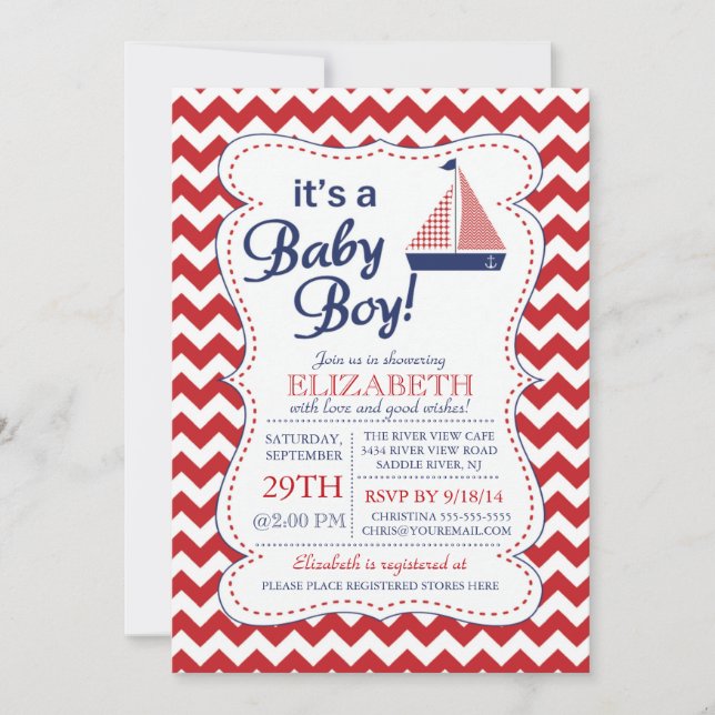It's a Baby Boy Sailboat Nautical Baby Shower Invitation (Front)
