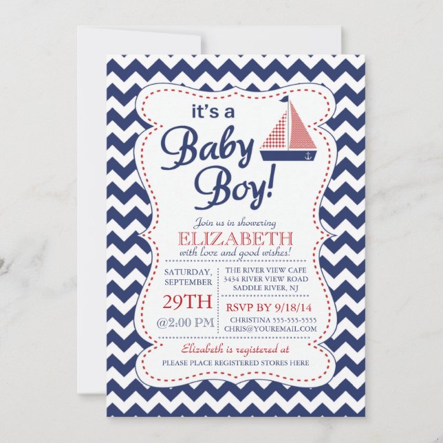 It's a Baby Boy Sailboat Nautical Baby Shower Invitation (Front)