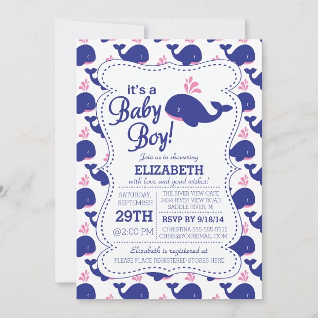 It's a Baby Boy Whale Nautical Baby Shower Invitation (Front)