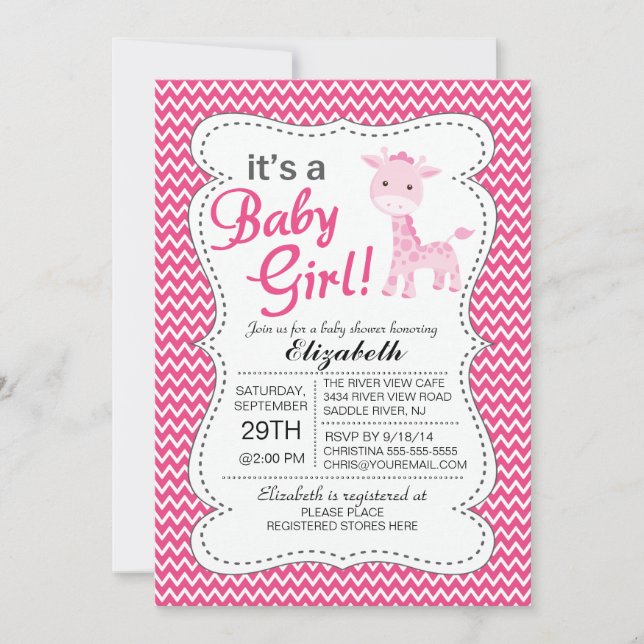 It's a Baby Girl Pink Giraffe Girls Baby Shower Invitation (Front)