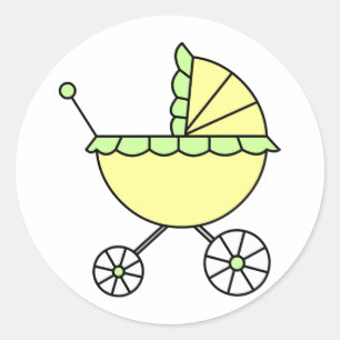 It's A Baby! Yellow Green Baby Carriage Classic Round Sticker