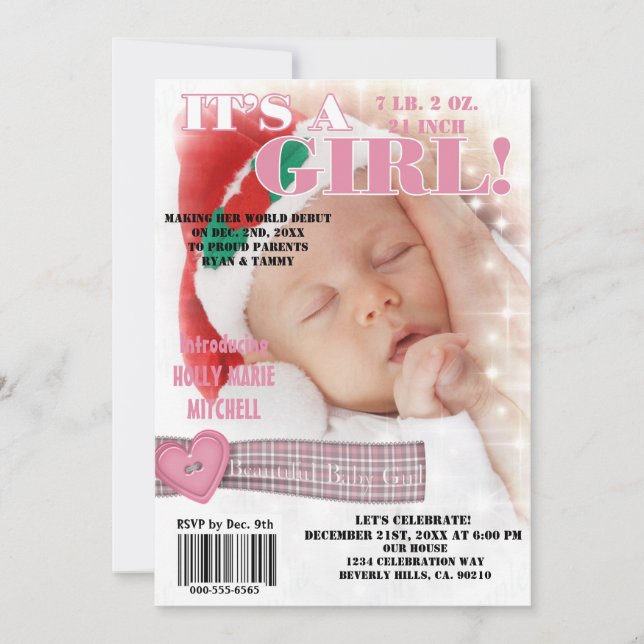 It's A Beautiful Baby Girl Magazine Cover Invitation (Front)