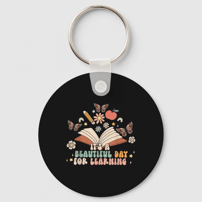Its A Beautiful Day For Learning Butterfly Book Te Key Ring (Front)