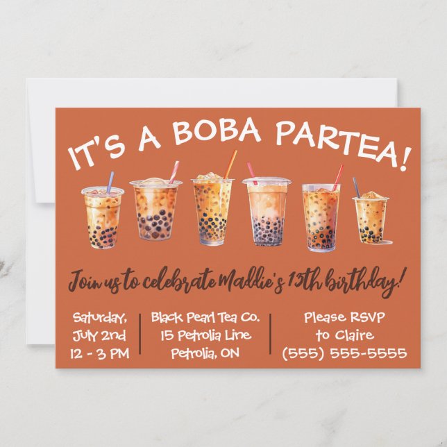 It's a Boba Partea! Kids' Birthday Party Invitation (Front)