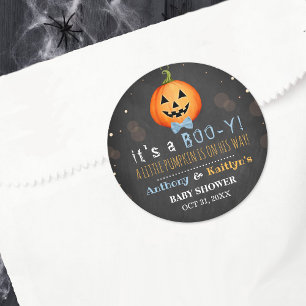 It's A Boo-y! Little Pumpkin Halloween Baby Shower Classic Round Sticker