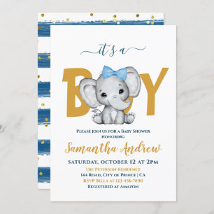 It's a Boy Adorable Baby Elephant Baby Shower Invitation