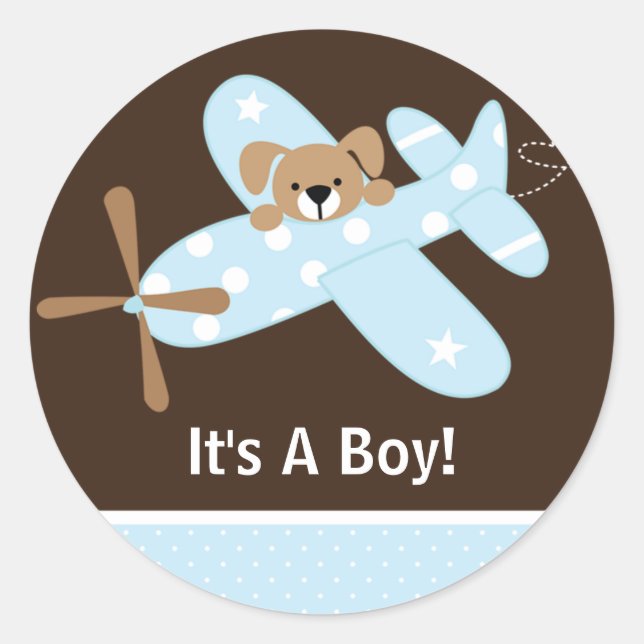 It's A Boy Aeroplane Baby Birth Announcement Classic Round Sticker (Front)