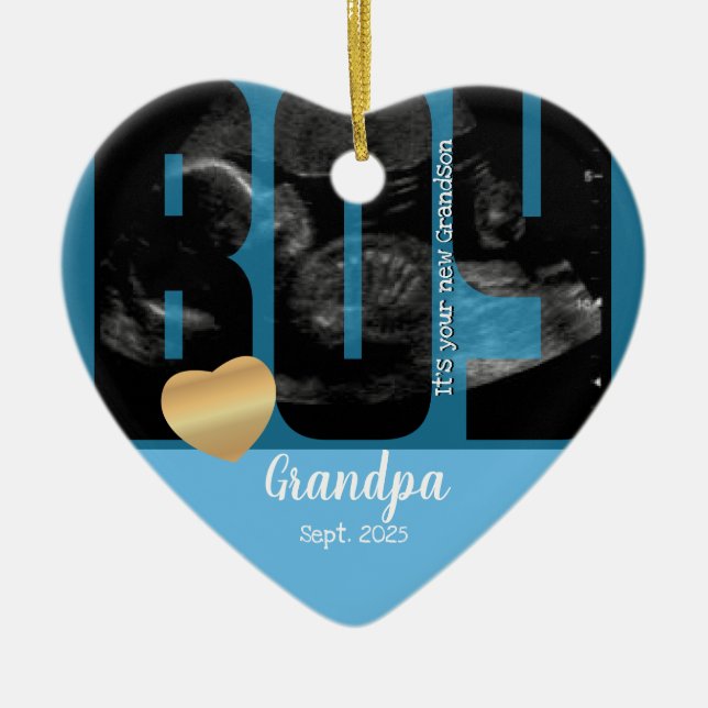 It's a Boy Announcement - Sonogram with DIY Text Ceramic Ornament (Front)