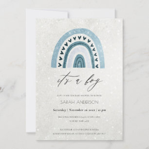 IT'S A BOY AQUA BLUE RAINBOW BABY SHOWER INVITE