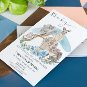 It's a Boy Australian Animal Baby Shower Blue Invitation