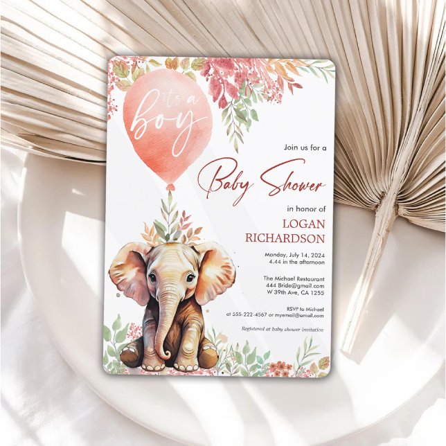 It's a boy autumn balloon elephant baby shower invitation (It's a boy autumn balloon elephant baby shower invitation)