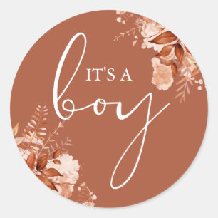 Its A Boy Autumn Fall Baby Shower Favour Classic Round Sticker