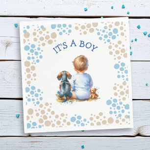 It's a Boy Baby and Dachshund Puppy Baby Shower Napkin