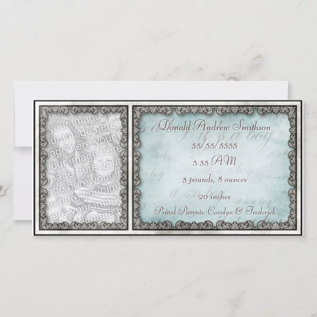 "It's a Boy" Baby Blue Rustic Custom Photo Card (Front)