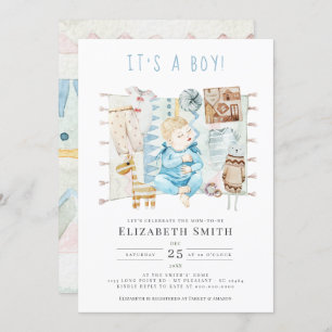 It's a Boy, Baby Boy Blue Watercolor Baby Shower Invitation
