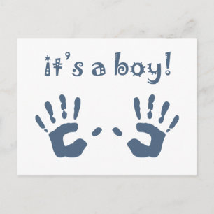 it's a boy : baby handprints announcement postcard