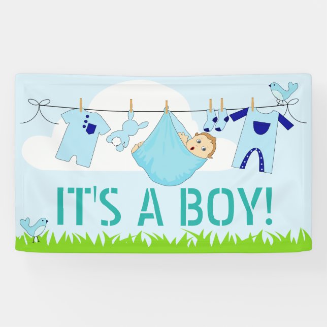 IT'S A BOY! (BABY IN CLOTHESLINE) 3' x 5' Banner (Horizontal)
