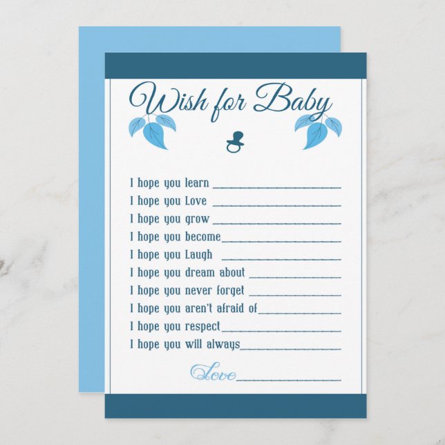 It's A Boy Baby Shower Advice Card (Front/Back)