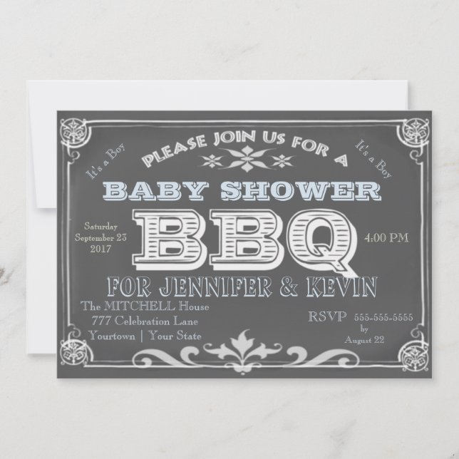 It's a Boy - Baby Shower Bar B Que Invitation (Front)