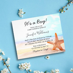 its a boy, baby shower, beach photo invitation flyer