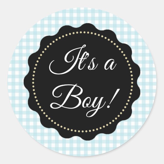 It's a Boy! Baby Shower Blue gingham Stickers (Front)
