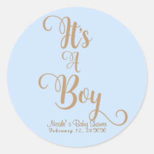 It's A Boy Baby Shower Blue & Gold Custom Favour Classic Round Sticker