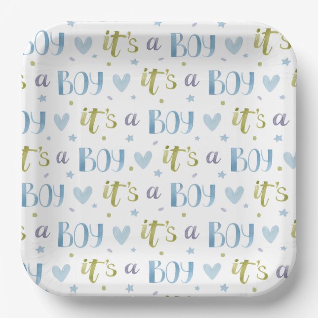 It's a Boy Baby Shower Blue Paper Plate (Front)