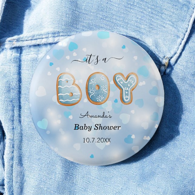 Its a Boy Baby Shower Blue White Hearts Pattern 3 Cm Round Badge (Creator Uploaded)