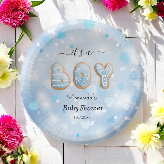 Its a Boy Baby Shower Blue White Paper Plate (Creator Uploaded)