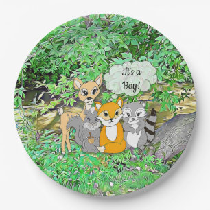It's a Boy! Baby Shower Forest Animals Themed Paper Plate